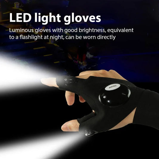 Guante sin dedos con luz nocturna Led, guantes de pesca impermeables, Camping, senderismo, supervivencia, rescate, herramienta multiluz para exteriores
