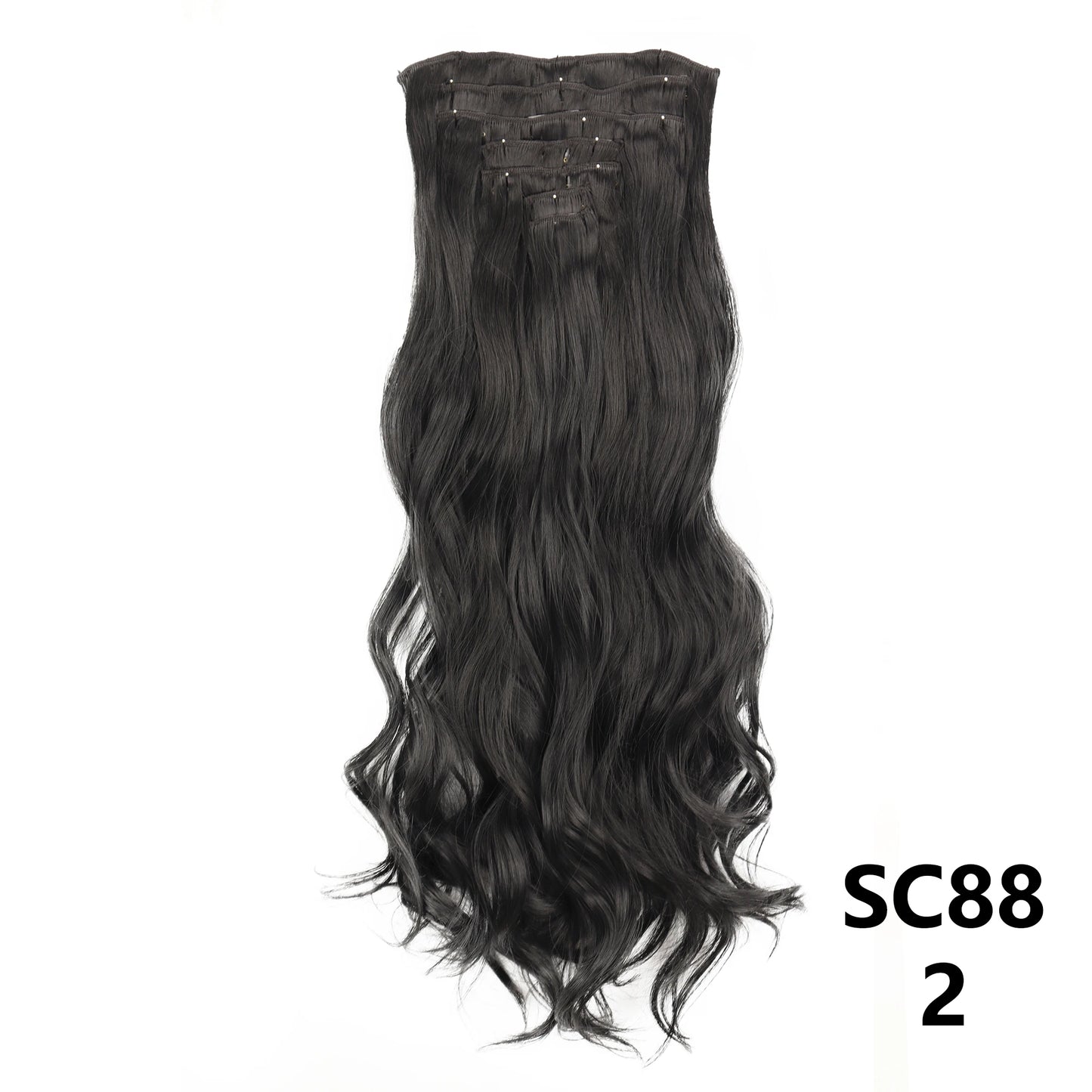 Extensiones de cabello sintÃƒÂ©tico largo y recto para mujer, 16 Clips, 7 unidades/juego, fibra de alta temperatura, negro, marrÃƒÂ³n, Rubio