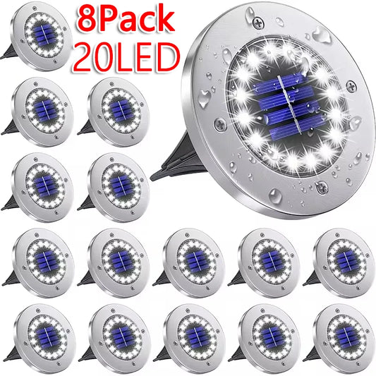 Paquete de 1/4/8 luces solares para exteriores, lÃƒÂ¡mpara subterrÃƒÂ¡nea de disco de 8/20LED, foco de luz Solar enterrada para decoraciÃƒÂ³n de jardÃƒÂ­n, cÃƒÂ©sped y hogar