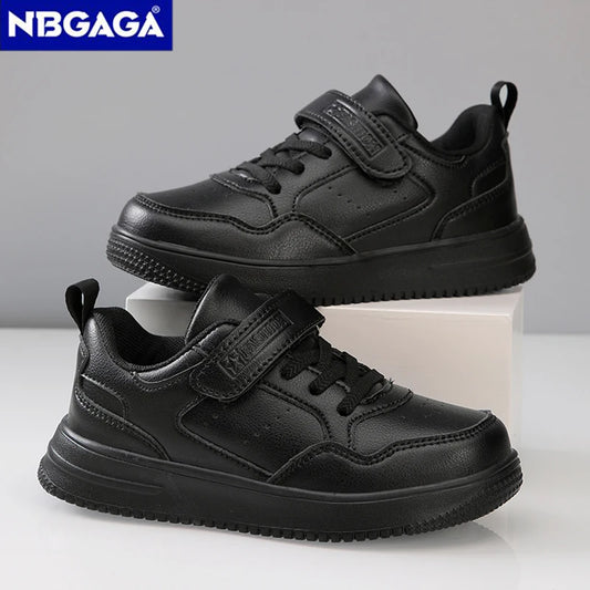 Zapatillas de deporte para niños, zapatos informales de cuero negro, zapatos planos para caminar para estudiantes, calzado deportivo ligero antideslizante para tenis para niñas