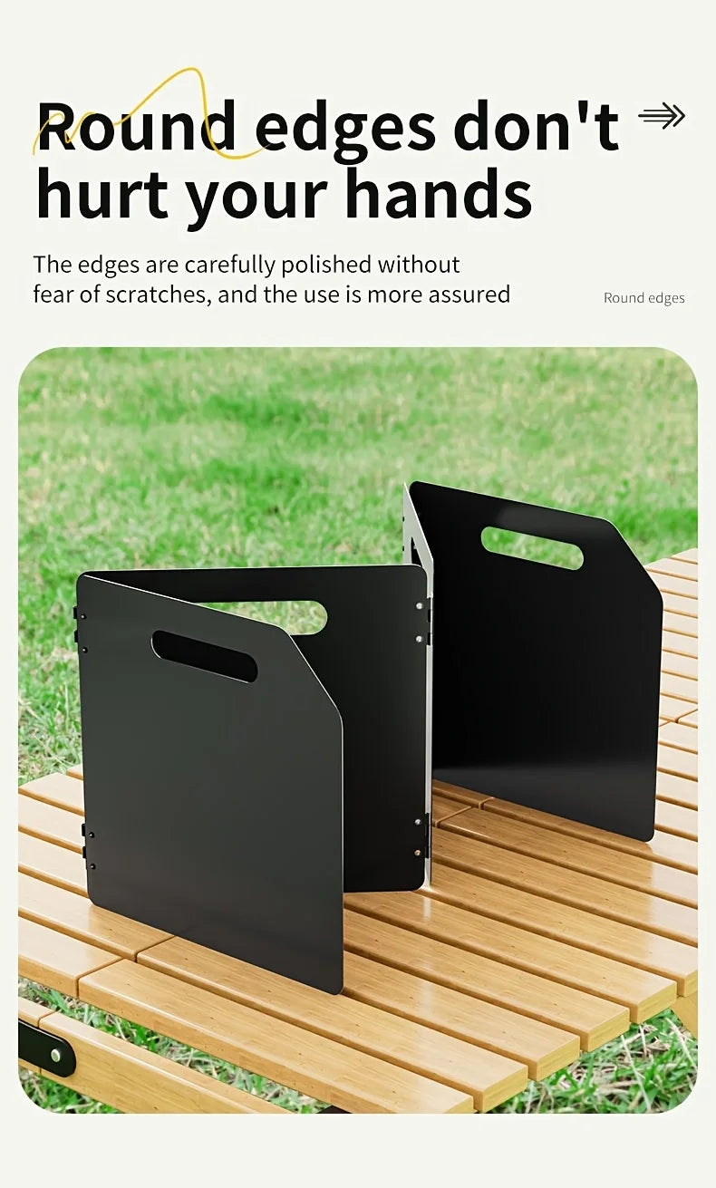 Parabrisas plegable portátil para estufa de acampada, protección contra el viento de metal rectangular de 4 lados, acabado recubierto de polvo