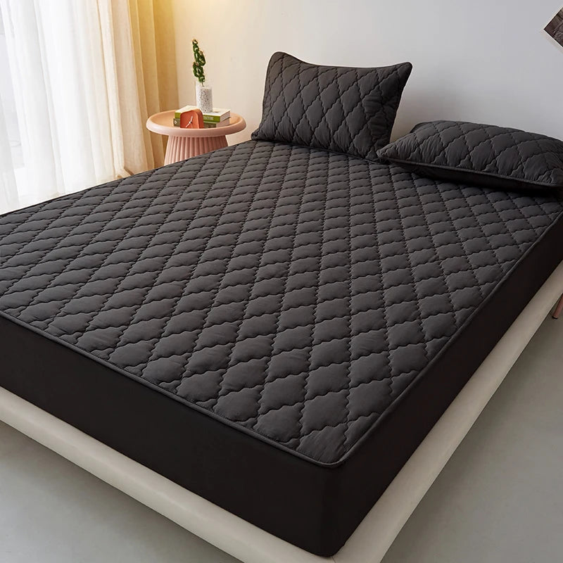 Sábana bajera impermeable de algodón lavado con banda elástica, Protector de colchón, Color negro, 100%
