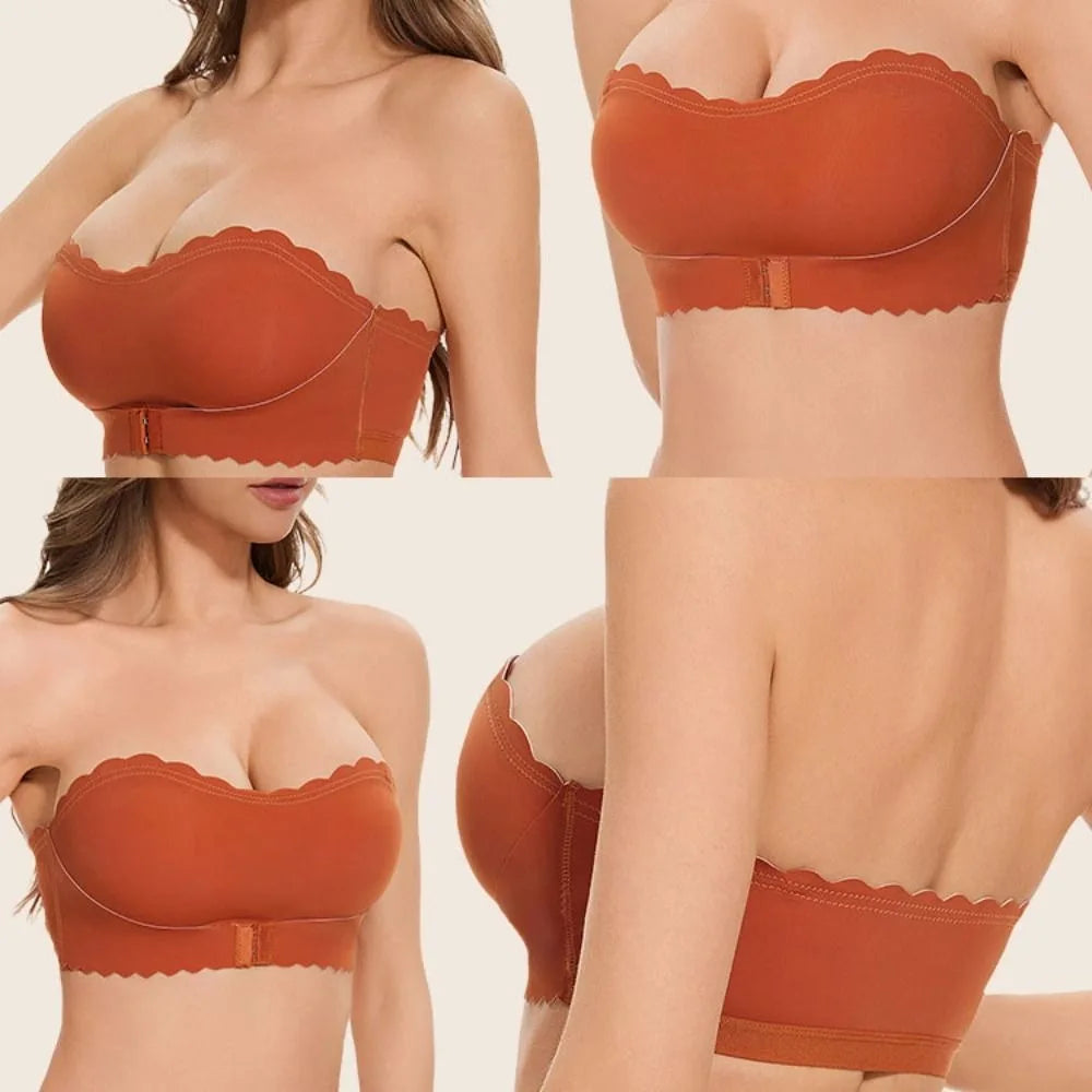 Sujetador Invisible suave sin tirantes sin costuras, sujetador ajustado antideslizante para mujer, ropa interior con hebilla frontal, sujetador de realce para fiesta