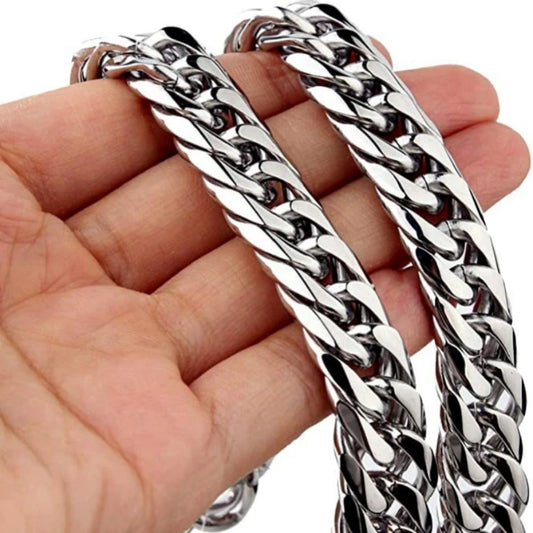 HNSP-collar de cadena cubana de acero inoxidable para hombre, pulsera para cuello, Color plateado, cadenas de mano largas de 8MM-14MM de grosor, regalo masculino