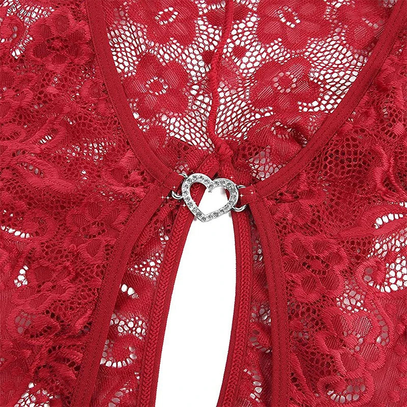 Ropa interior sin entrepierna Porno para mujer, recorte de encaje transparente, disfraces erÃ³ticos de peluche, lencerÃ­a Sexy, sujetador abierto en V profundo, vestido de muÃ±eca para bebÃ©