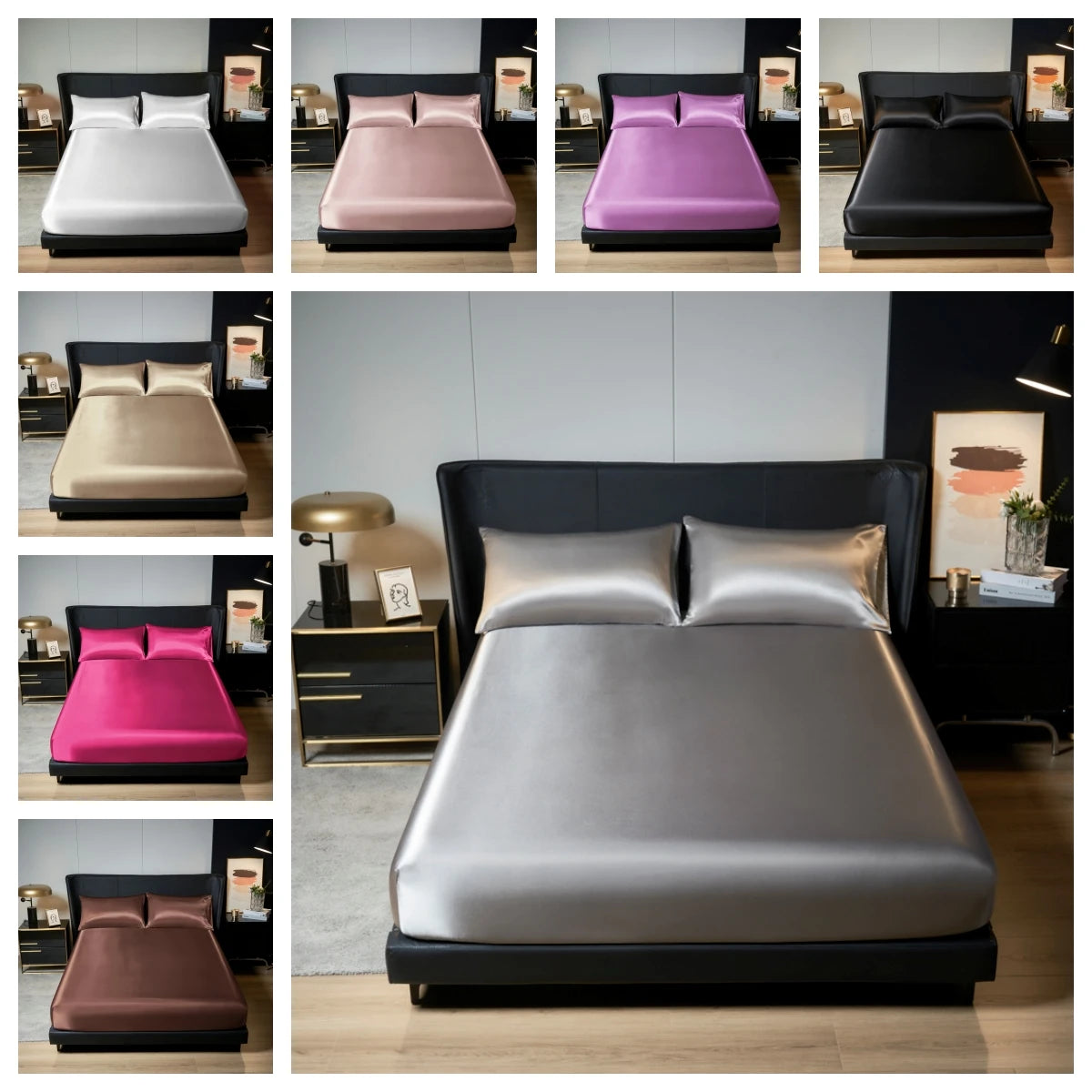UPzo 100% poliéster 1 Uds. Sábana bajera con superficie satinada (sin funda de almohada) banda elástica alrededor de la funda de colchón sábana para cama King