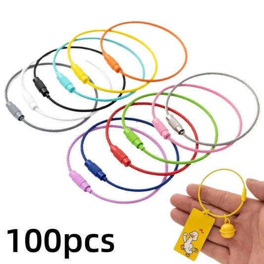 LLavero de alambre de acero multicolor, cuerda Circular, bucle de Cable, etiqueta de equipaje para acampar al aire libre, Clip de marcado, accesorios de viaje, 10-100 Uds.