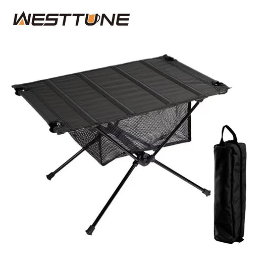 WESTTUNE-mesa plegable para acampar, mesa enrollable portátil de aleación de aluminio, ligera, 1680D, Oxford, para Picnic al aire libre