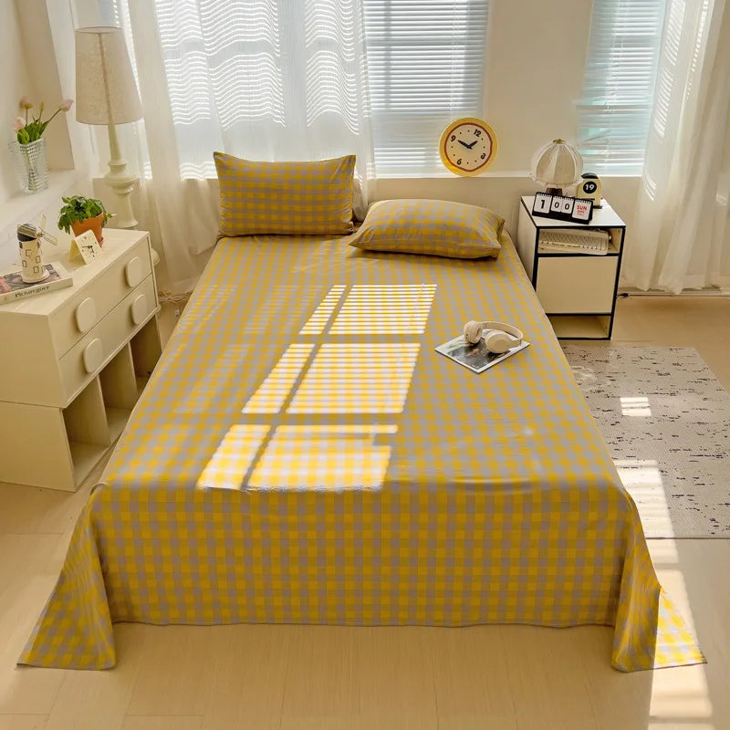 Sábana plana de algodón 100% para cama doble, sábanas superiores lisas de Color sólido, sábanas planas individuales/Queen/King, sábanas de lino para el hogar