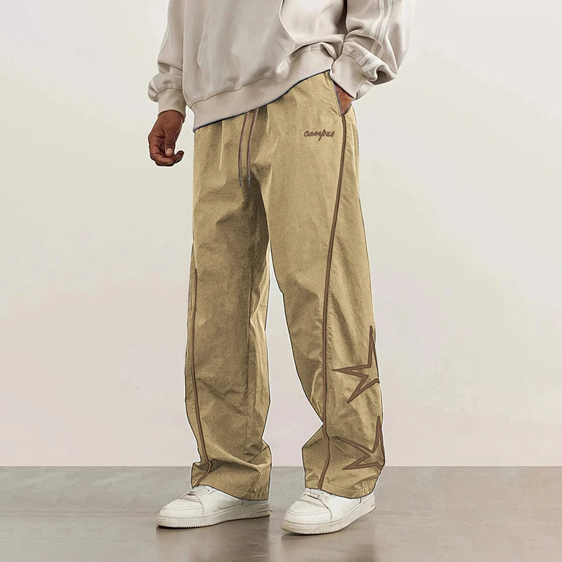 Pantalones de paracaidista deportivos de seda helada para hombre, pantalones de trabajo rectos con cordones, pantalones sueltos, pantalones informales para exteriores, primavera y verano