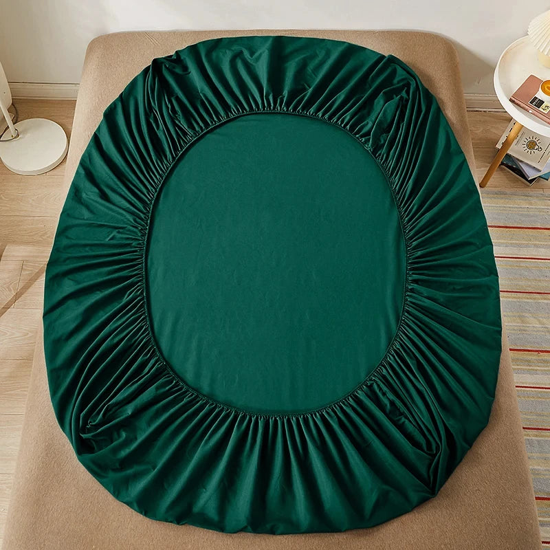 Sábana bajera 100% de algodón con banda elástica, Funda de colchón de Color sólido para cama individual doble King Queen 140/150/160/180x200