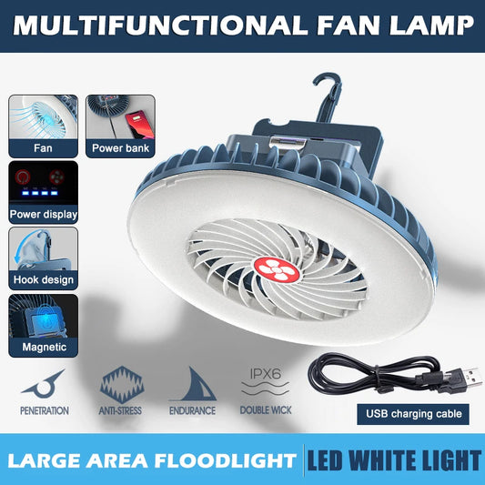 Ventilador de tienda impermeable multifuncional, lámpara de Camping recargable, lámpara de cabina de mercado nocturno, lámpara de ventilador de refrigeración para exteriores, linterna portátil