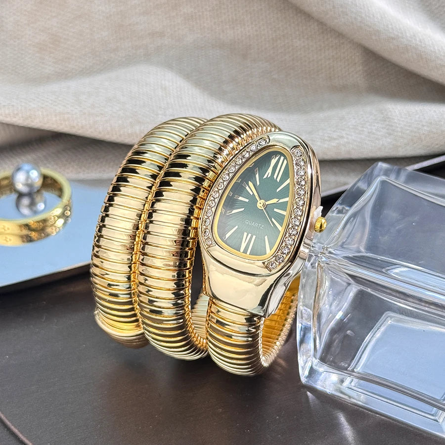 Reloj de aleación serpentina de alta calidad a la moda para mujer con caja de diamantes Reloj de pulsera de cuarzo de alta calidad estilo famoso