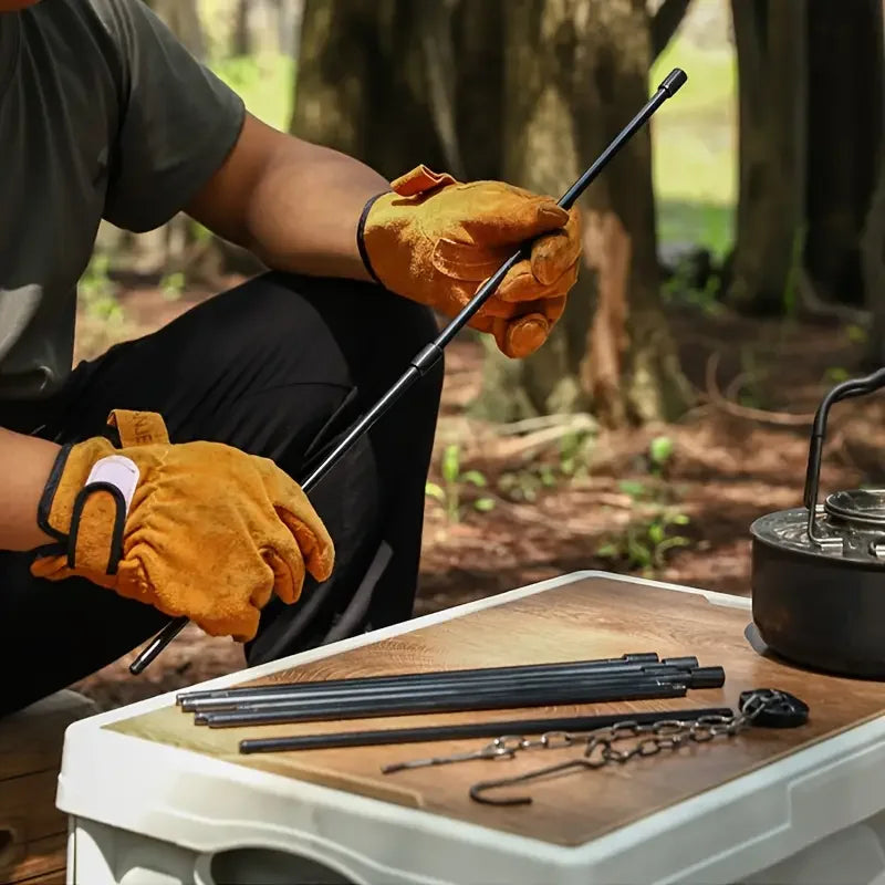 Trípode para fogata para acampar, olla colgante ajustable, cocina estable para fogata, esencial para Picnic, compacto y ligero, fácil de llevar