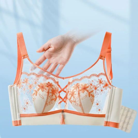 Sujetador de encaje con borlas y pechos recogidos para mujer, sujetador de malla fino a prueba de golpes, sin costuras, lencería transparente, ropa interior push-up