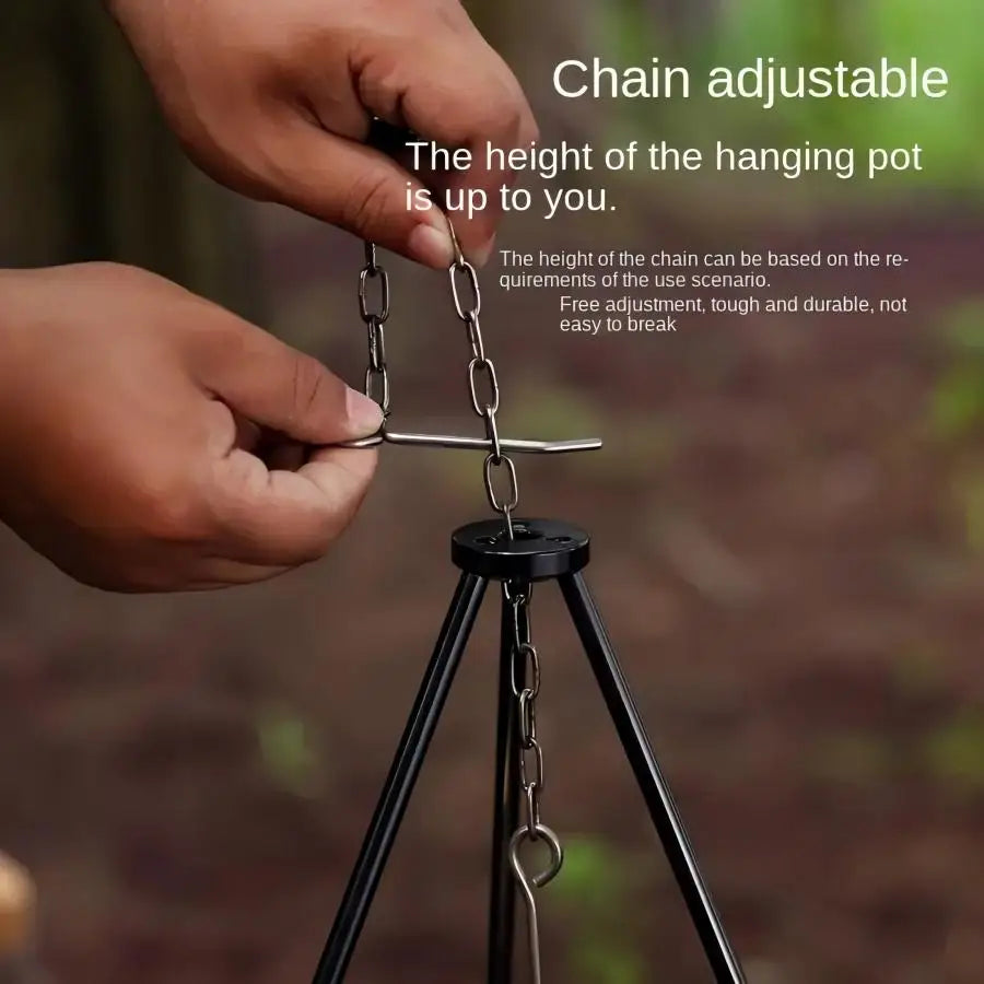 Trípode para fogata para acampar, olla colgante ajustable, cocina estable para fogata, esencial para Picnic, compacto y ligero, fácil de llevar