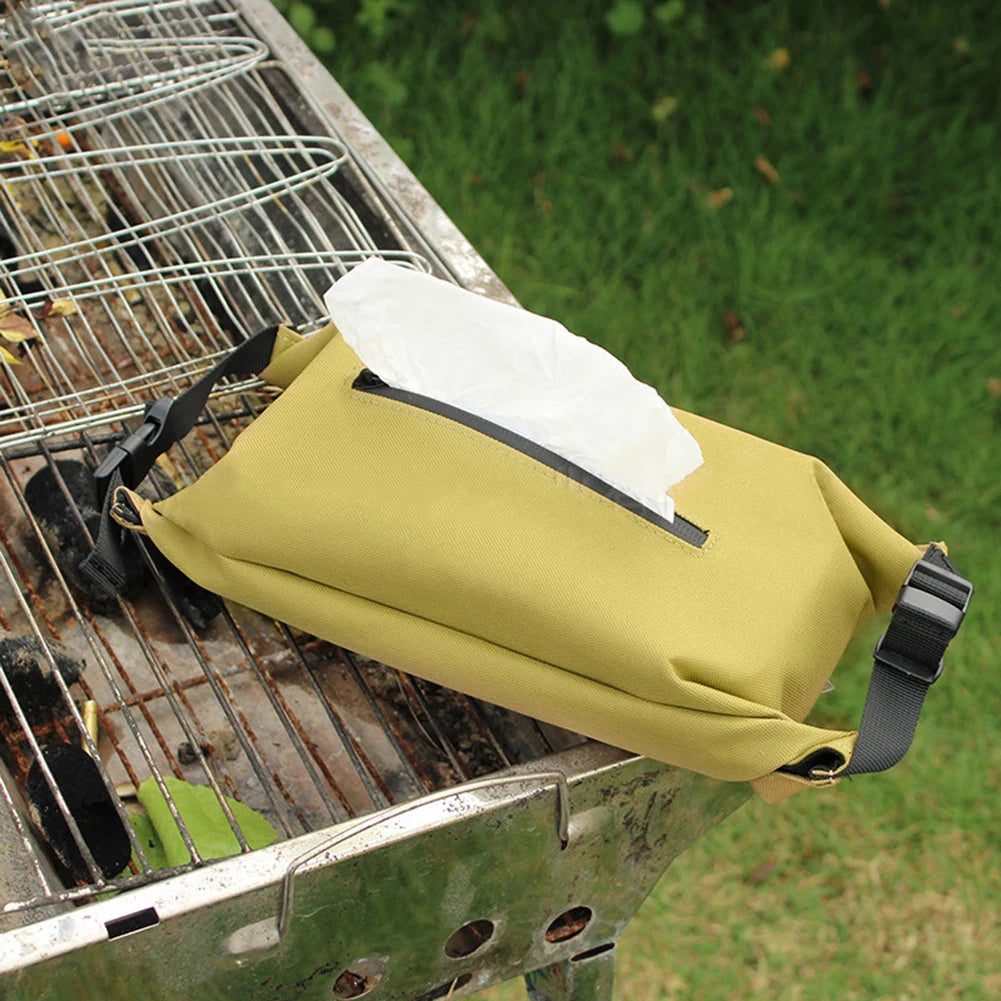 Caja de pañuelos húmedos para exteriores, dispensador de toallitas húmedas de papel de lona, almacenamiento colgante para accesorios de Camping al aire libre