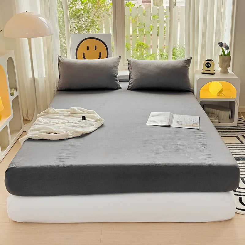 Sábana bajera de algodón lavada con bandas elásticas, funda de colchón ajustable antideslizante para cama doble King Queen 90x200 150x200 180