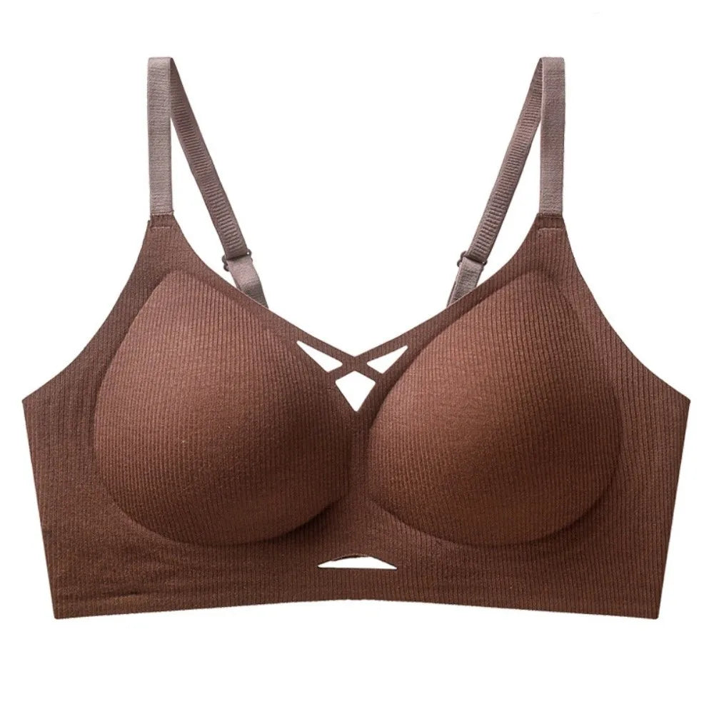 Sujetador suave y cómodo fino hueco sin costuras, sujetador a prueba de golpes sin rastro para mujer, lencería íntima, ropa interior push-up para correr