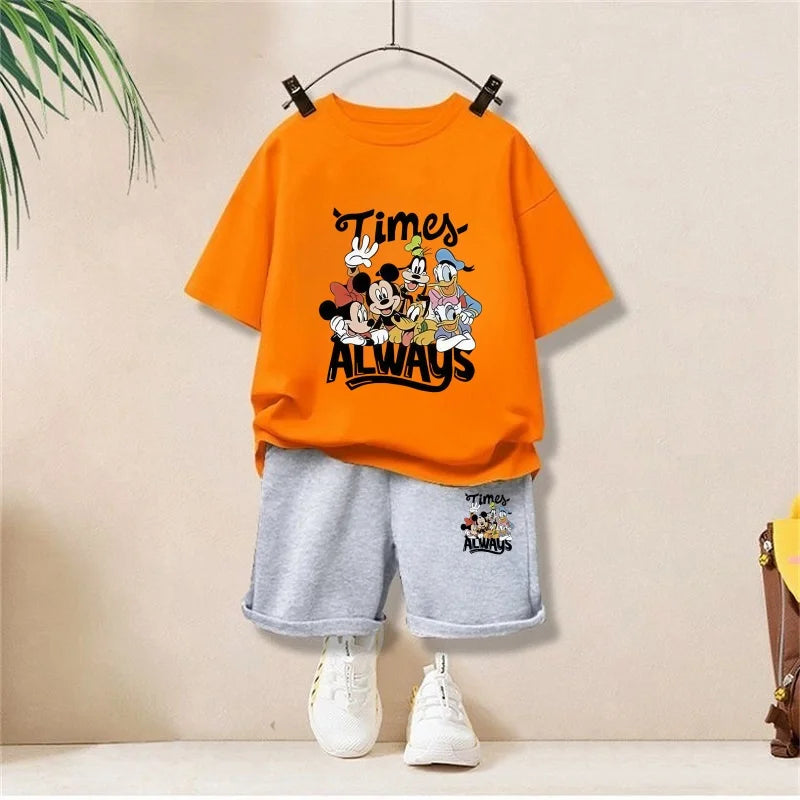 Conjunto de ropa de otoño para bebé, niña y niño, sudadera con estampado familiar de Disney, Top y pantalones inferiores, traje de 2 uds, chándal de algodón para chico
