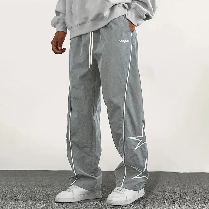 Pantalones de paracaidista deportivos de seda helada para hombre, pantalones de trabajo rectos con cordones, pantalones sueltos, pantalones informales para exteriores, primavera y verano