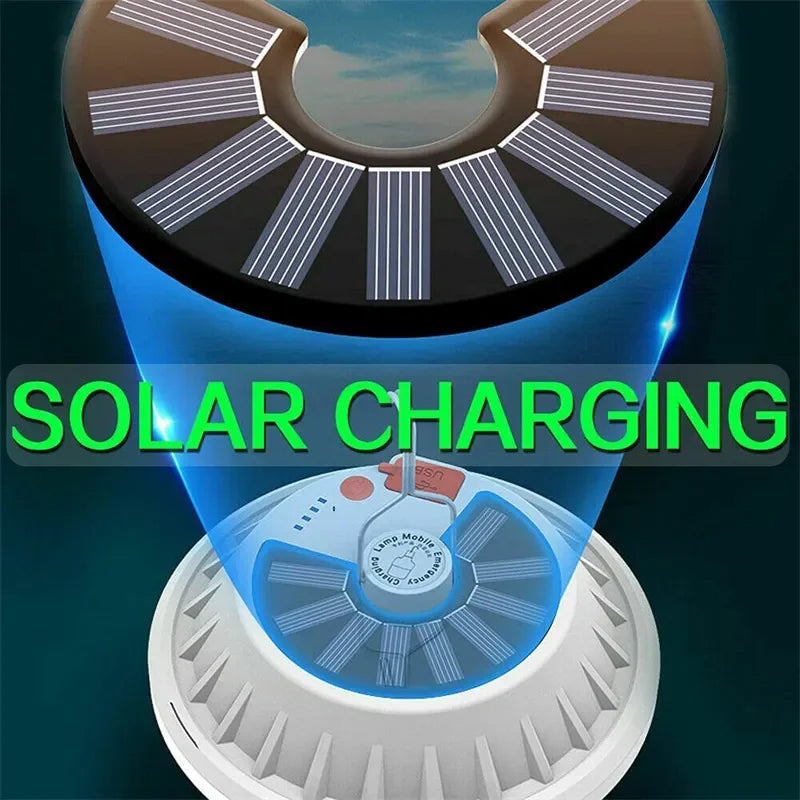 Potente linterna LED para acampar, luz portátil para tienda con carga Solar, lámpara LED recargable de emergencia de 8000mAh para exteriores, 2025