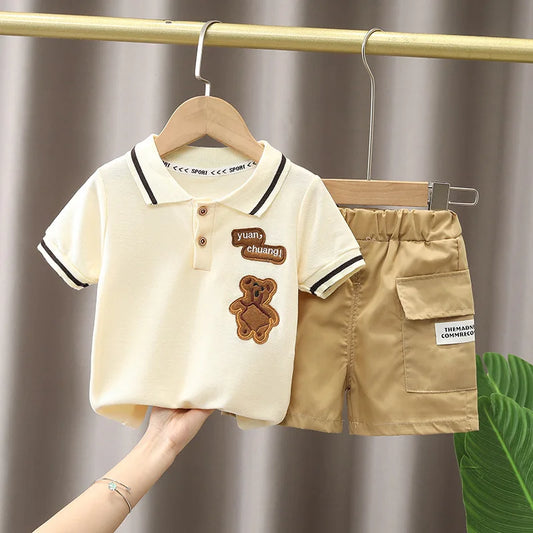 1Set Boys Girls Leisure Set Fashion Children Short Sleeve Shorts Sets Summer Kids Clothes Baby Tee Pants Solid Color Tracksuits