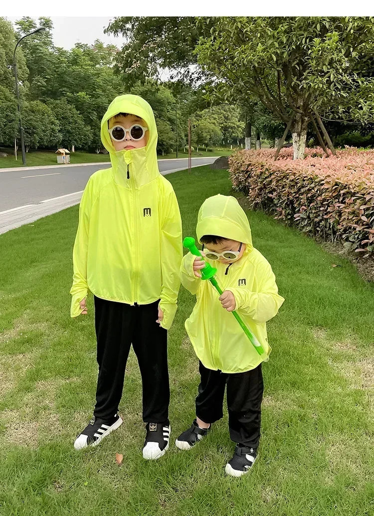 Ropa de protección solar para niños, chaqueta de protección solar de seda helada para exteriores, resistente a los rayos UV, chaqueta de protección solar para juegos al aire libre de verano