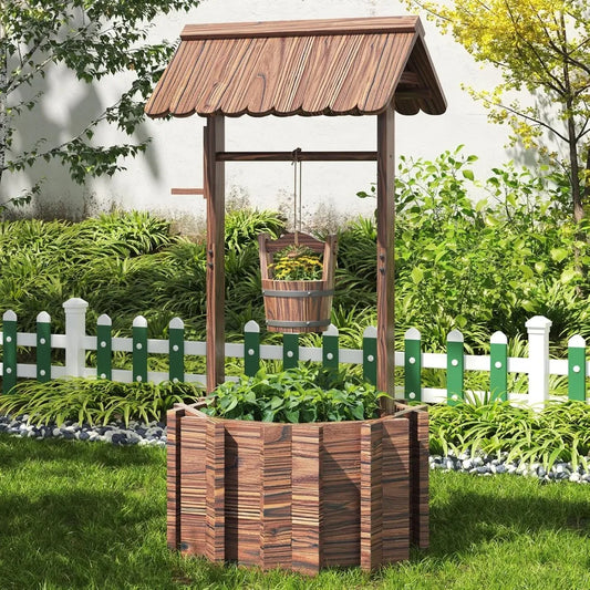 Oneinmil Macetero de madera para exteriores con cubo colgante para flores y plantas, decoraciÃƒÂ³n del hogar para Patio, jardÃƒÂ­n, patio, 25,6"
