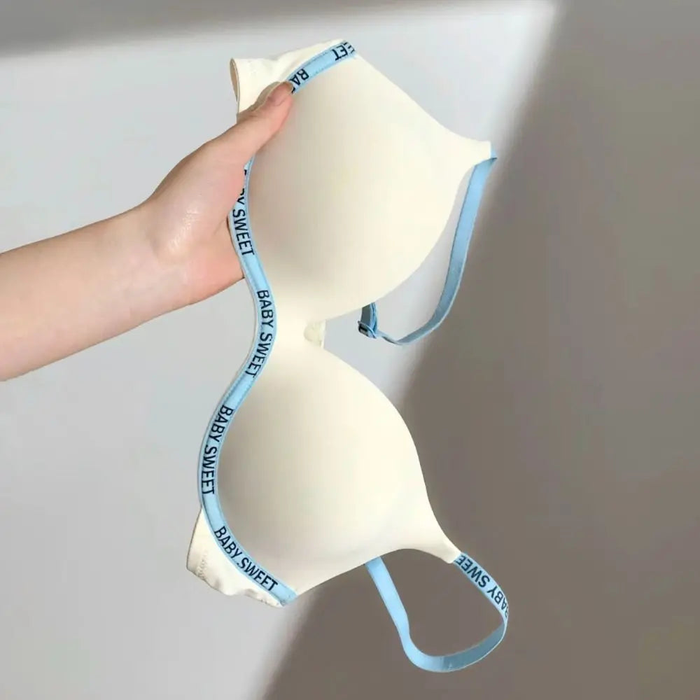 Sujetador inalámbrico con letras ultrafinas a la moda, correa ajustable, Copa 3/4, sujetador sin costuras con escote en V profundo, sujetador de realce antideslizante de estilo coreano para playa