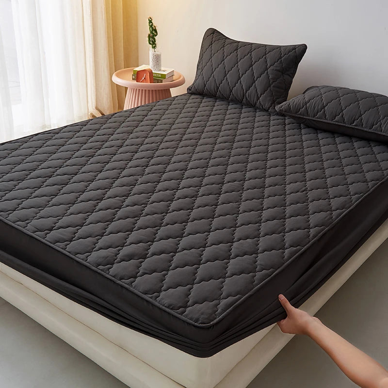 Sábana bajera impermeable de algodón lavado con banda elástica, Protector de colchón, Color negro, 100%