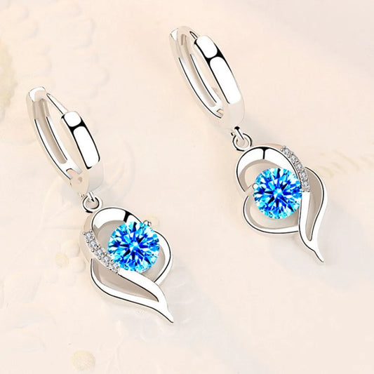Pendientes de plata de ley 925 con circonita de cristal para mujer, joyería de moda de alta calidad, azul, rosa, blanco y morado, superventas