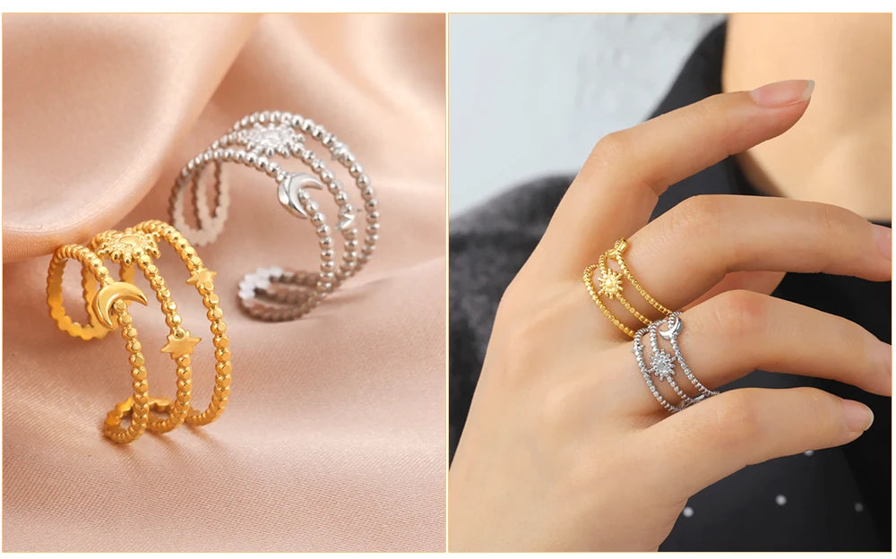 Skyrim-anillos de acero inoxidable para mujer, corazÃ³n geomÃ©trico, estÃ©tico, ajustable, abierto, joyerÃ­a de fiesta, regalos al por mayor