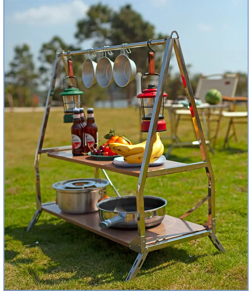 Estante de almacenamiento para acampar al aire libre, estante plegable portátil, estante de almacenamiento para jardín, soporte de acero inoxidable
