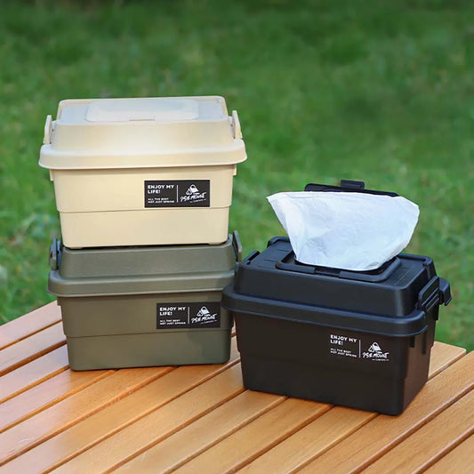 Estuche de pañuelos para acampar, caja de almacenamiento de papel para servilletas de escritorio, organizador portátil de botellas de condimentos para pícnic al aire libre
