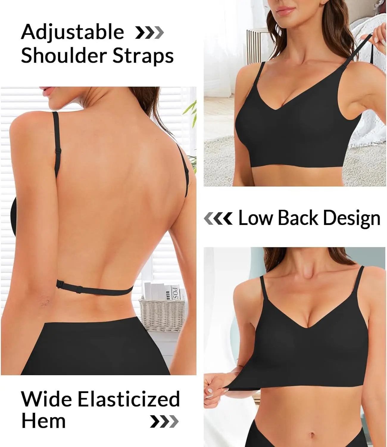 Sujetador sin costuras con espalda baja, soporte multidireccional, inalámbrico, sin espalda, Halter, Bralette acolchado, correas de elevación, sujetadores convertibles