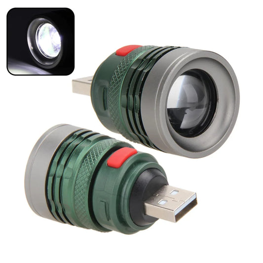 Linterna LED potente de aleación de aluminio, Mini lámpara de bolsillo con zoom, USB práctico, haz de rango máximo de hasta 50m, 3W, para Camping y senderismo