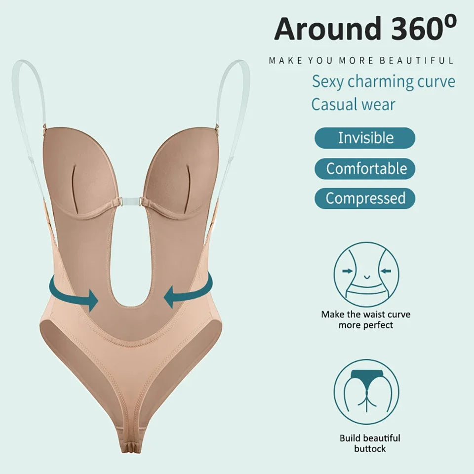 Sujetador moldeador de cuerpo completo para mujer, Body sin espalda, Tanga, moldeadores invisibles, Control de barriga, fajas, funda, ropa interior adelgazante