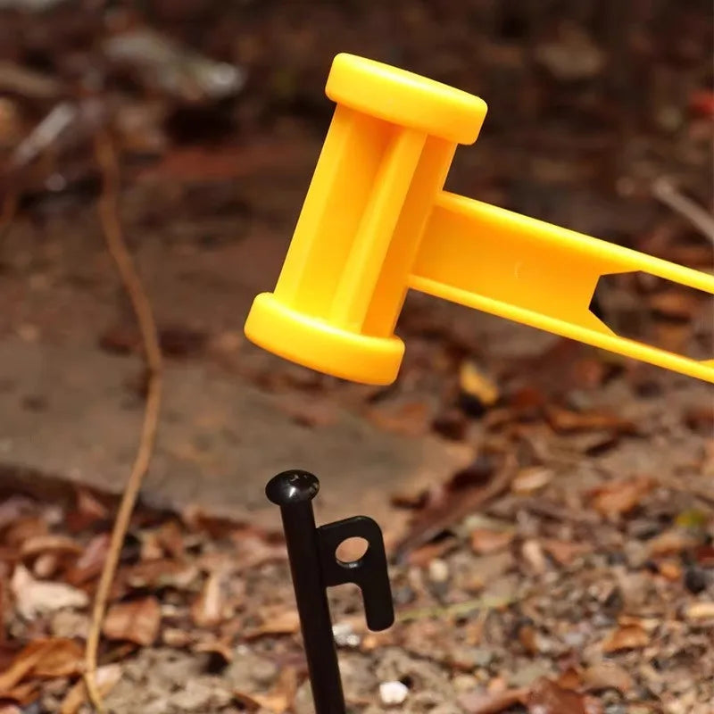 Martillo de camping amarillo, martillo para tienda de campaña, martillo de plástico, martillo portátil para tienda de campaña de plástico de doble cara, para exteriores, accesorio para tienda.
