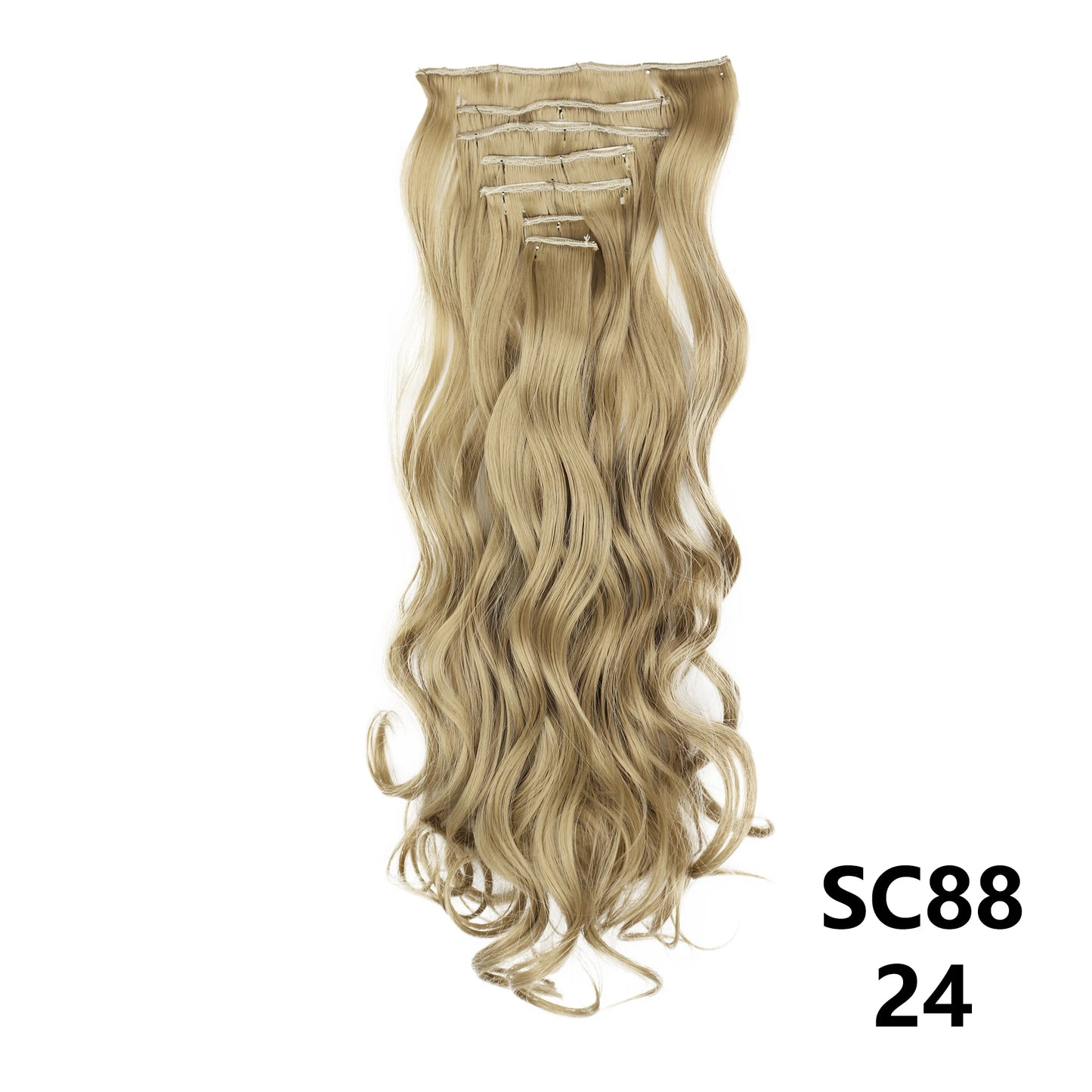 Extensiones de cabello sintÃƒÂ©tico largo y recto para mujer, 16 Clips, 7 unidades/juego, fibra de alta temperatura, negro, marrÃƒÂ³n, Rubio