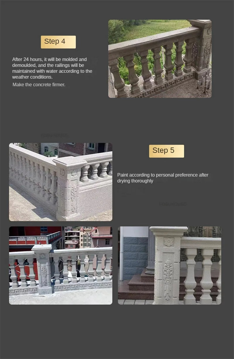 Nuevo molde de barandilla de columna romana gruesa, edificios de jardín, barandilla fundida en el lugar, columna de cemento, molde de barandilla reutilizable para balcón