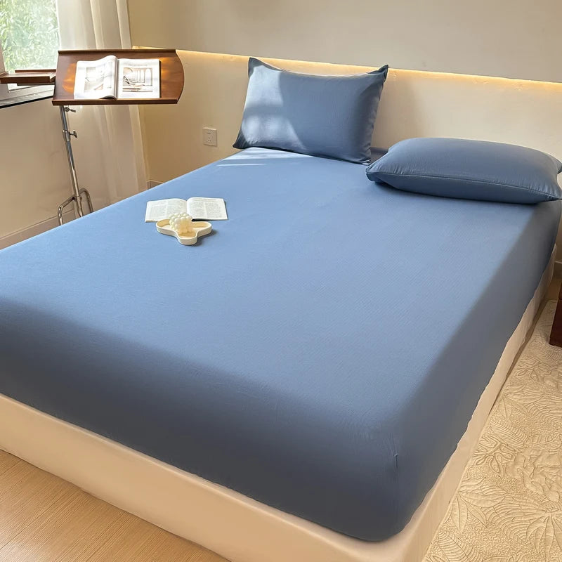 Sábana bajera de algodón lavada con funda de almohada, bandas elásticas, Funda de colchón ajustable antideslizante para cama doble King y Queen
