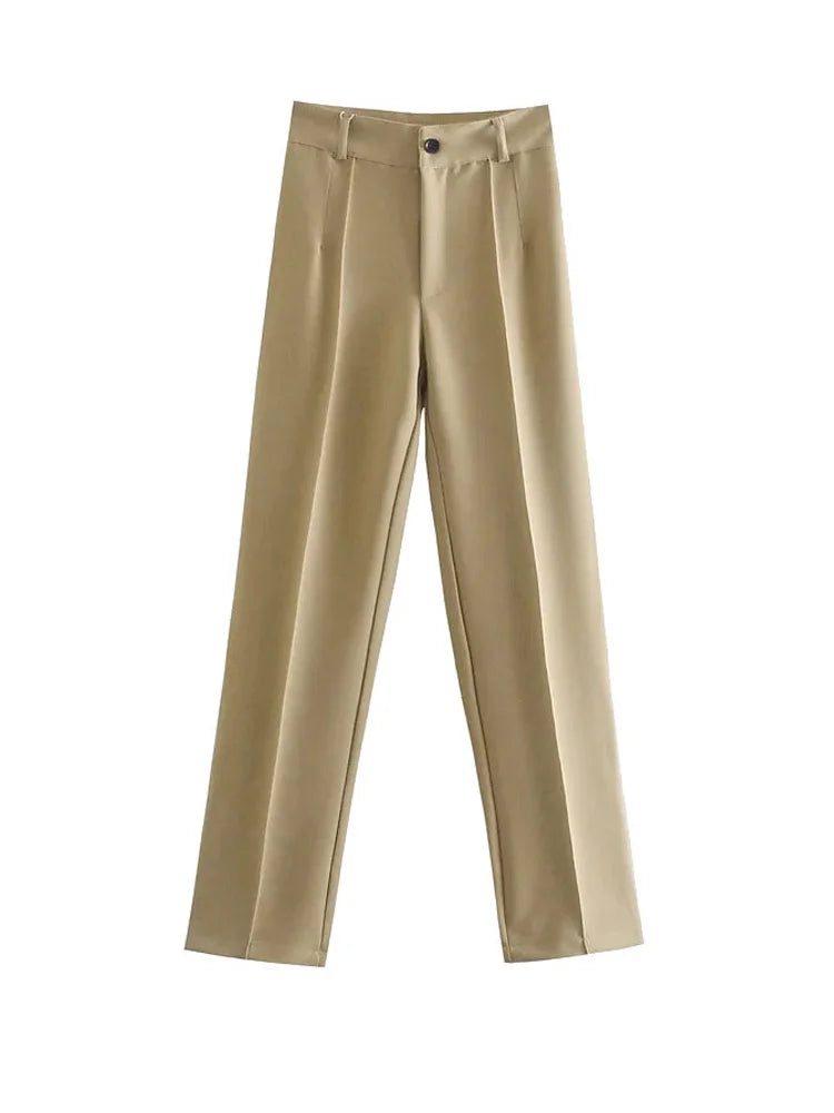 TRZA, pantalones rectos elegantes a la moda para oficina para Mujer, pantalones Vintage de cintura alta con cremallera, pantalones para Mujer