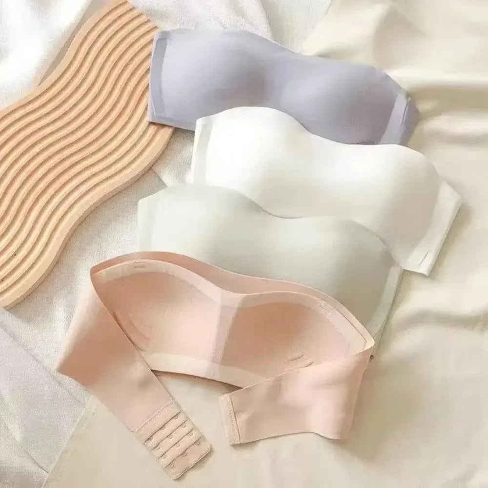 Sujetador envuelto sin tirantes de Color sólido, ropa interior Invisible antideslizante para mujer, lencería femenina fina para boda