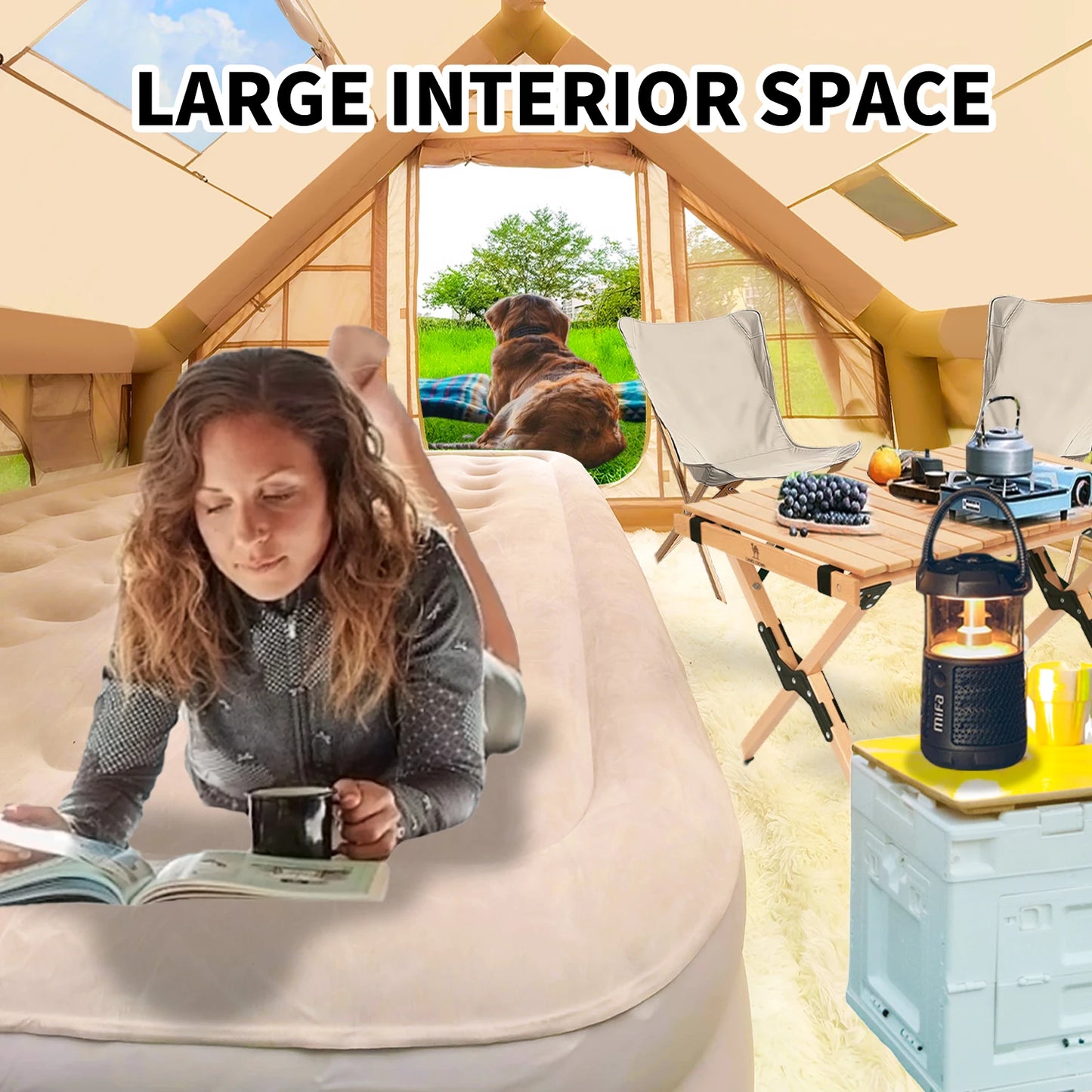 Tienda inflable para acampar con bomba manual, tienda de campaÃ±a, tienda de campaÃ±a Glamping, tienda de aire de 4 estaciones, fÃ¡cil instalaciÃ³n, impermeable, Oxford al aire libre