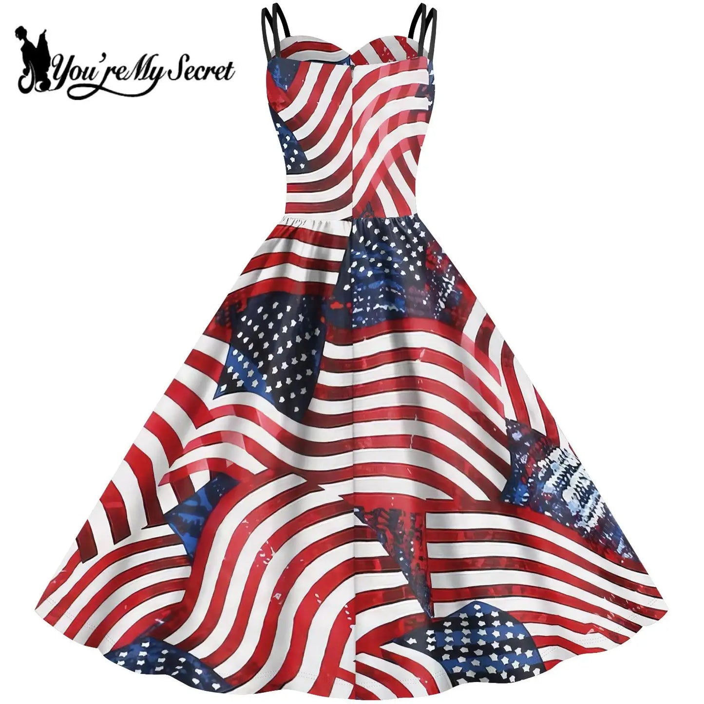 [Eres mi secreto] vestido de DÃƒÂ­a de la independencia para mujer, vestido de fiesta de carnaval, vestido antideslizante, patrÃƒÂ³n de bandera para adultos, vestido Rockabilly de lujo para Halloween