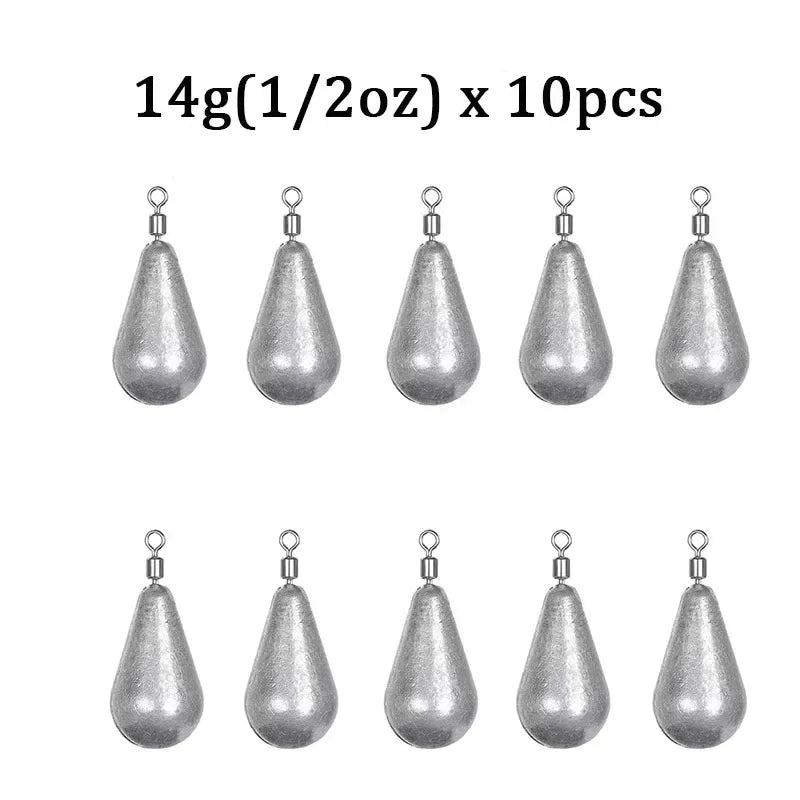 10 unids/lote, plomos de peso para pesca, 3,5g, 5g, 7g, 10g, 14g, cebo suave, accesorios para aparejos de pesca de lubina, conector de gancho de plomos de lÃ­nea