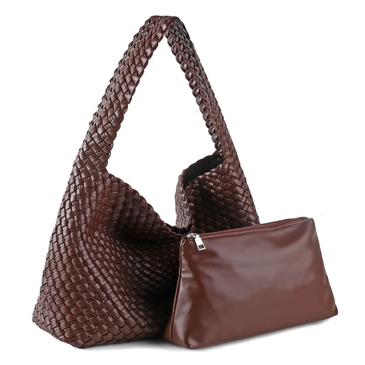 ZR DIARY-Bolso tejido de lujo para mujer, bolsa de mano de gran capacidad de cuero PU, informal, a la moda, con textura suave, BZ618