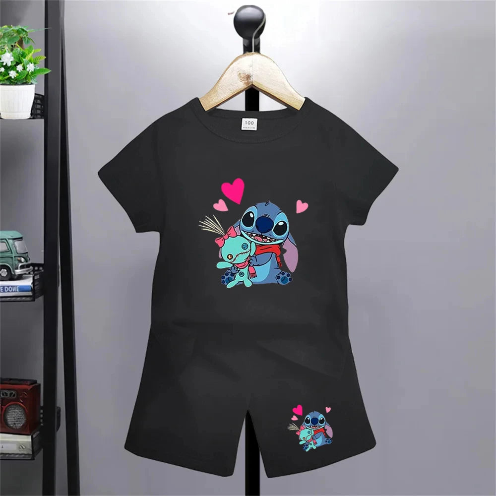 Camiseta de punto de Disney con dibujos animados de verano para niÃƒÂ±as, camisetas rojas y rosas para niÃƒÂ±os, ropa superior, camisetas de moda para niÃƒÂ±os, conjunto de pantalones cortos para niÃƒÂ±os de 3 a 12 aÃƒÂ±os