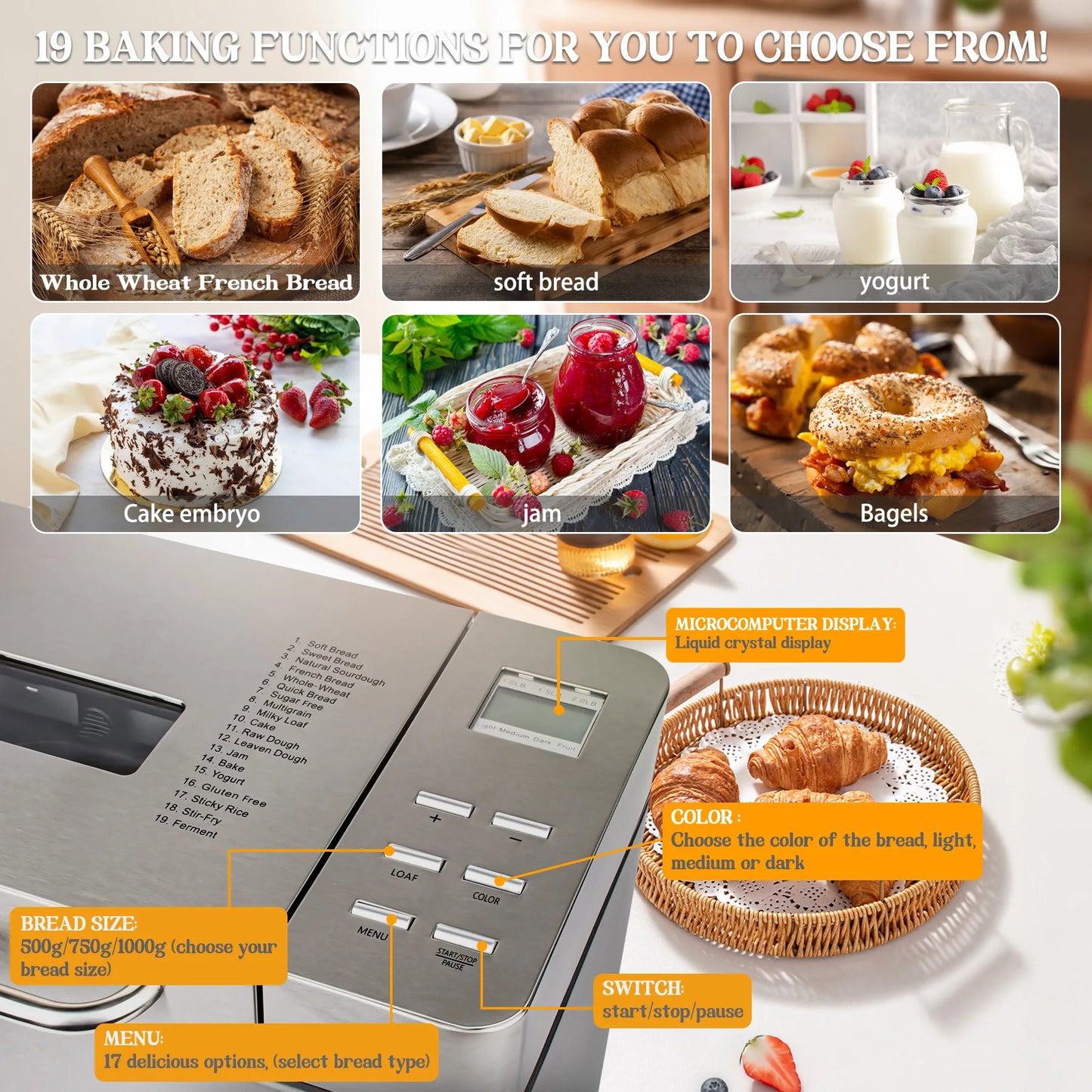 Nueva llegada máquina de pan para el hogar fermentador de masa inteligente automático Mini máquina de pan de desayuno multifuncional 모